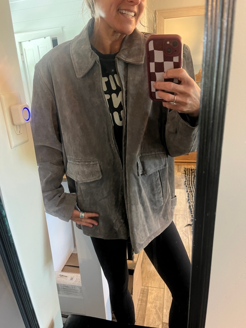 Vintage Gray Leather Jacket.